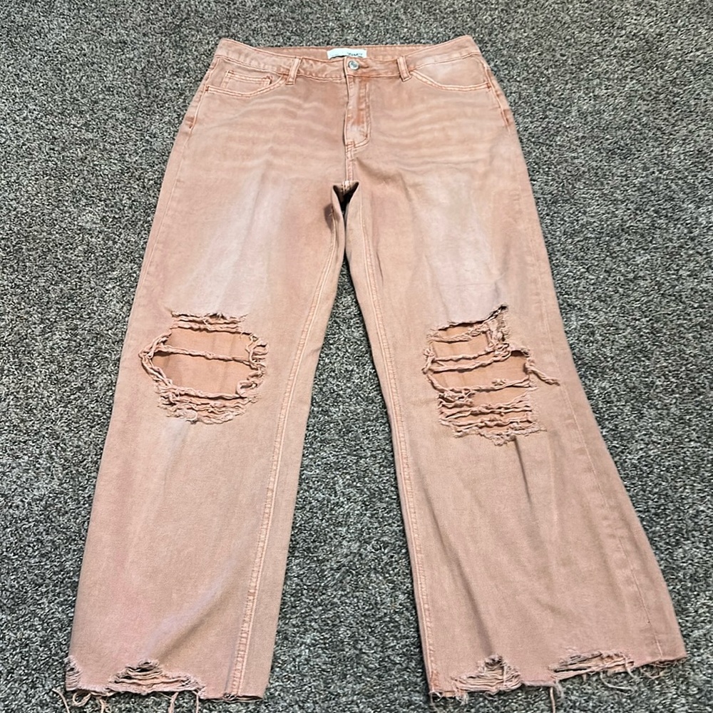 VERVET BY FLYING MONKEY Pink Wide Leg Distressed Jeans